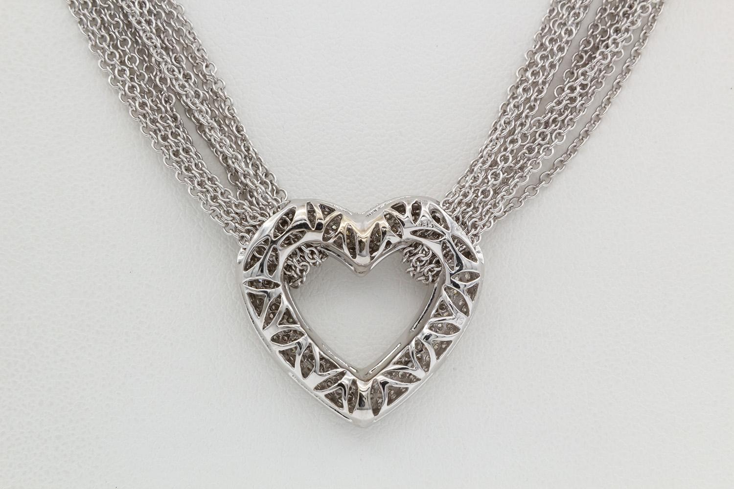 18k White Gold & Diamond Heart Pendant Multi Strand Necklace 3