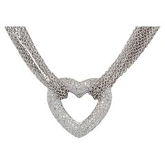 18k White Gold & Diamond Heart Pendant Multi Strand Necklace
