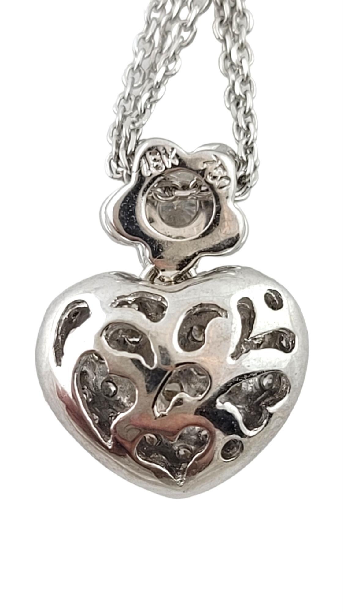 18K White Gold Diamond Heart Pendant w/ 14K White Gold Chain #15930 In Good Condition For Sale In Washington Depot, CT