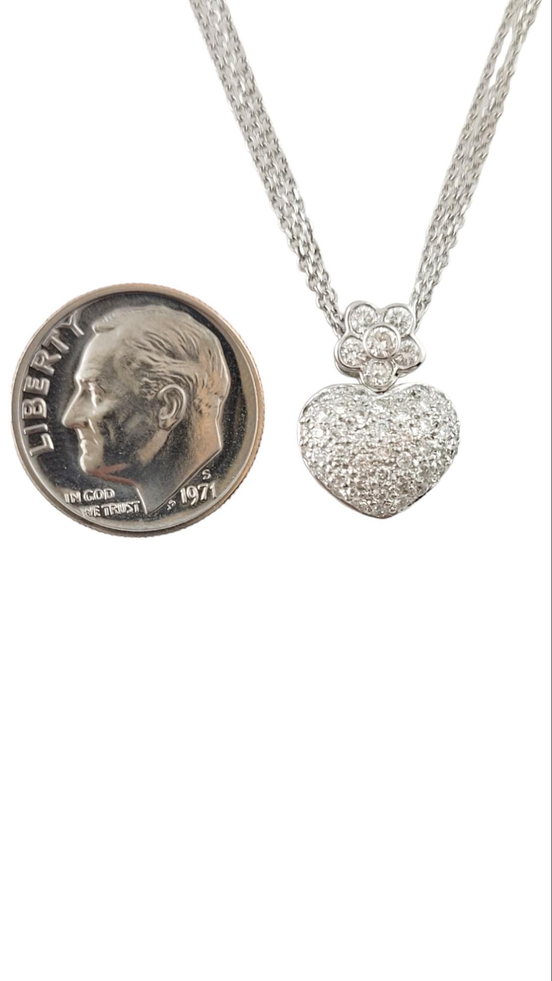 Women's 18K White Gold Diamond Heart Pendant w/ 14K White Gold Chain #15930 For Sale