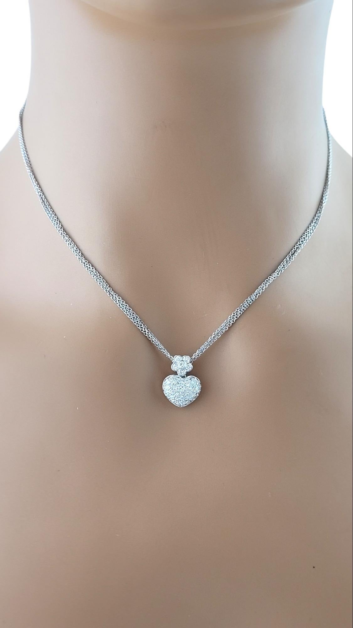 18K White Gold Diamond Heart Pendant w/ 14K White Gold Chain #15930 For Sale 2