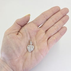 18K White Gold Diamond Heart Pendant with Milgrain Edge
