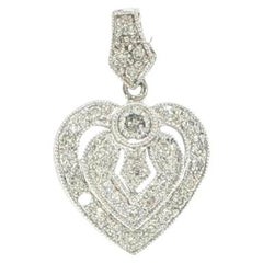 18K White Gold Diamond Heart Pendant with Milgrain Edge