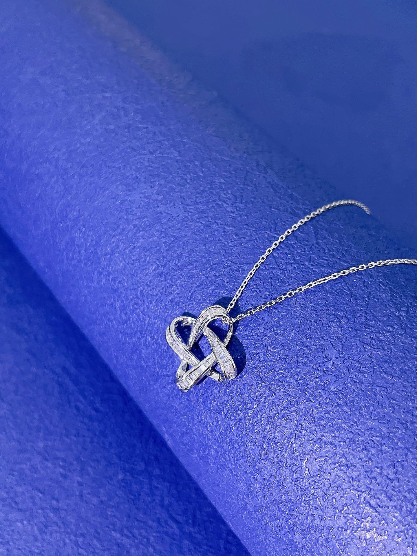 Byzantine 18K White Gold Diamond Hollow Square Necklace For Sale