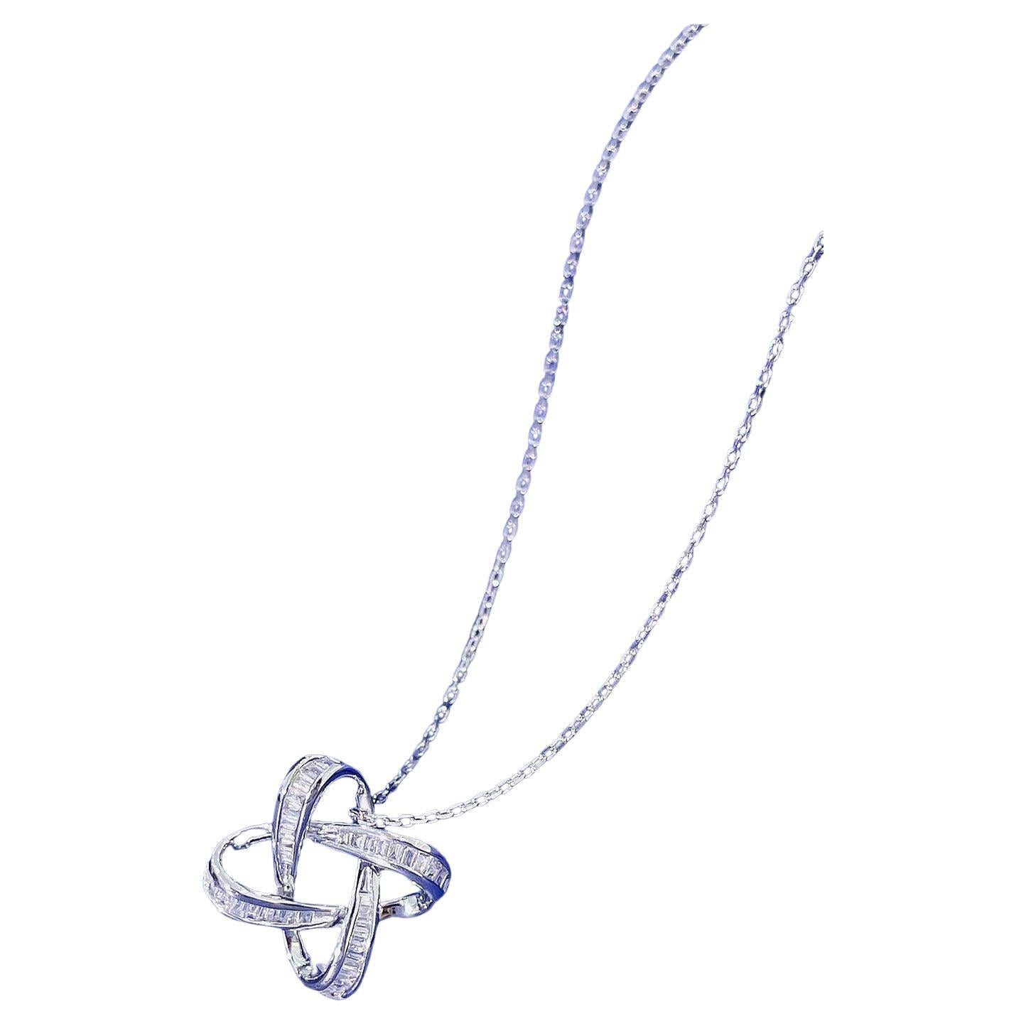 18K White Gold Diamond Hollow Square Necklace For Sale