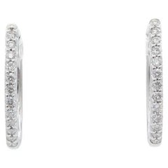 18k White Gold Diamond Hoop Earrings 0.13ctw F-G VS-SI 1/2″ Small Hinged Hoops