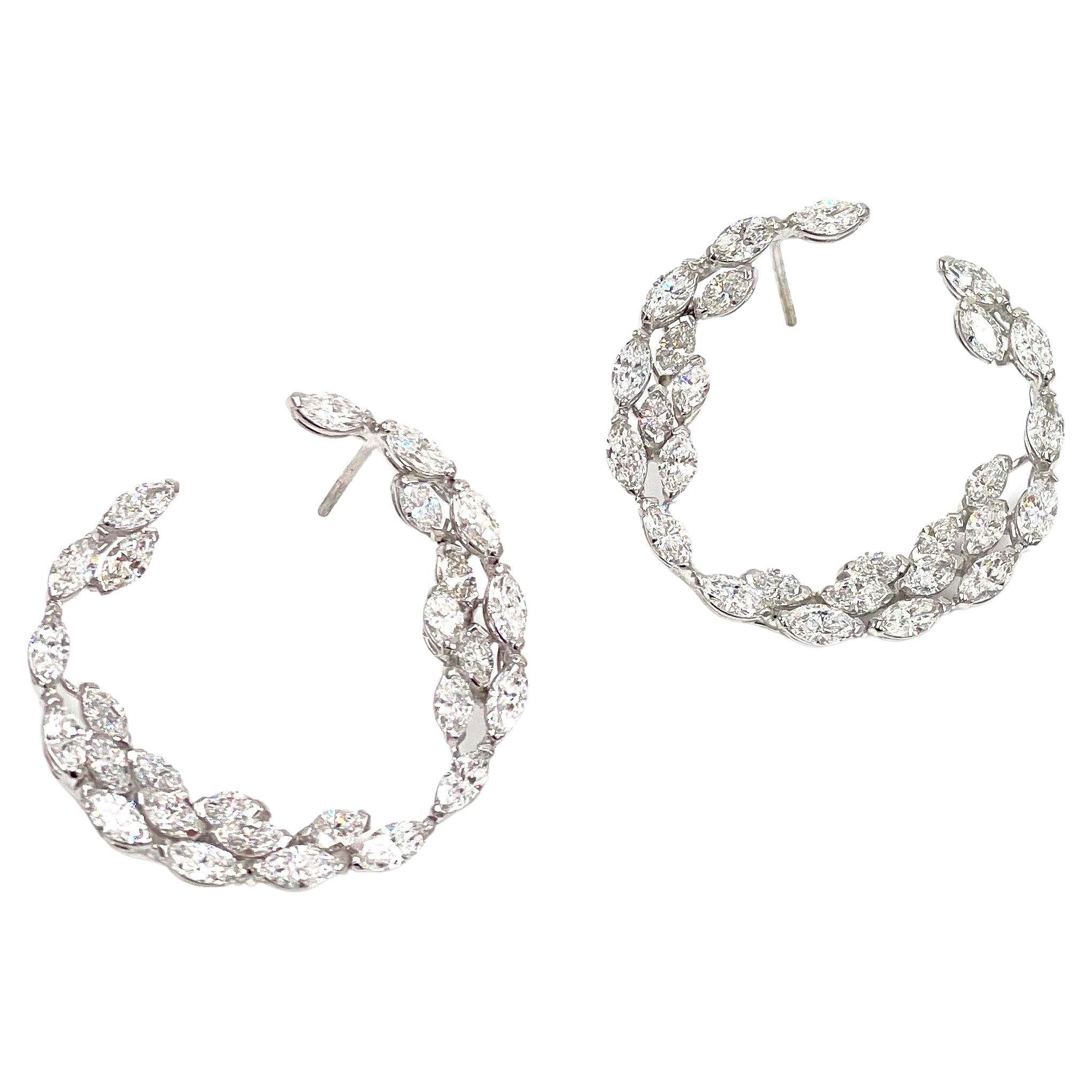 18K White Gold Diamond Hoop Earrings, 7.68 Carats