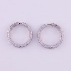 18K White Gold Diamond Hoop Earrings