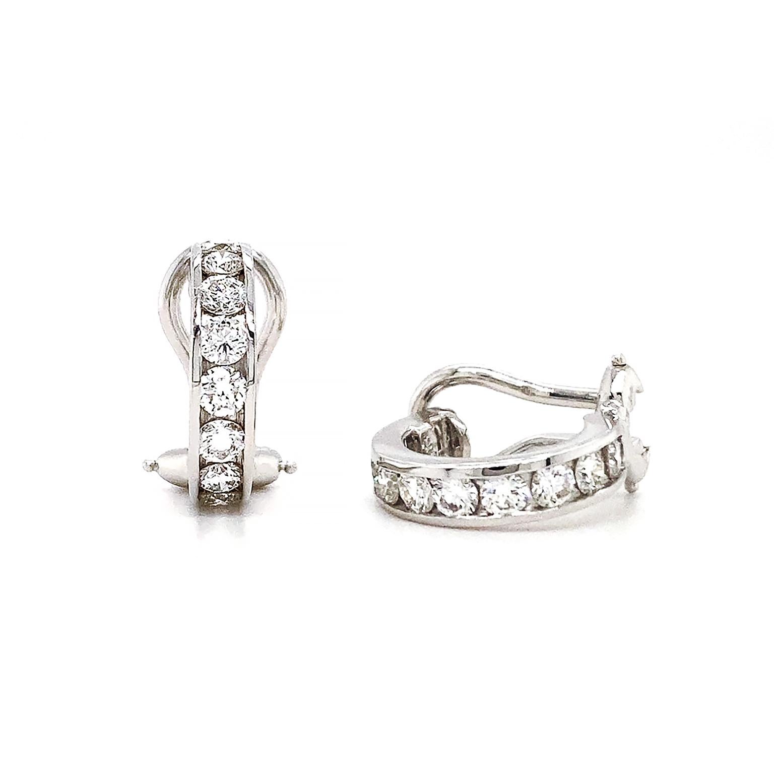 Brilliant Cut 18K White Gold Diamond Hoop Earrings For Sale