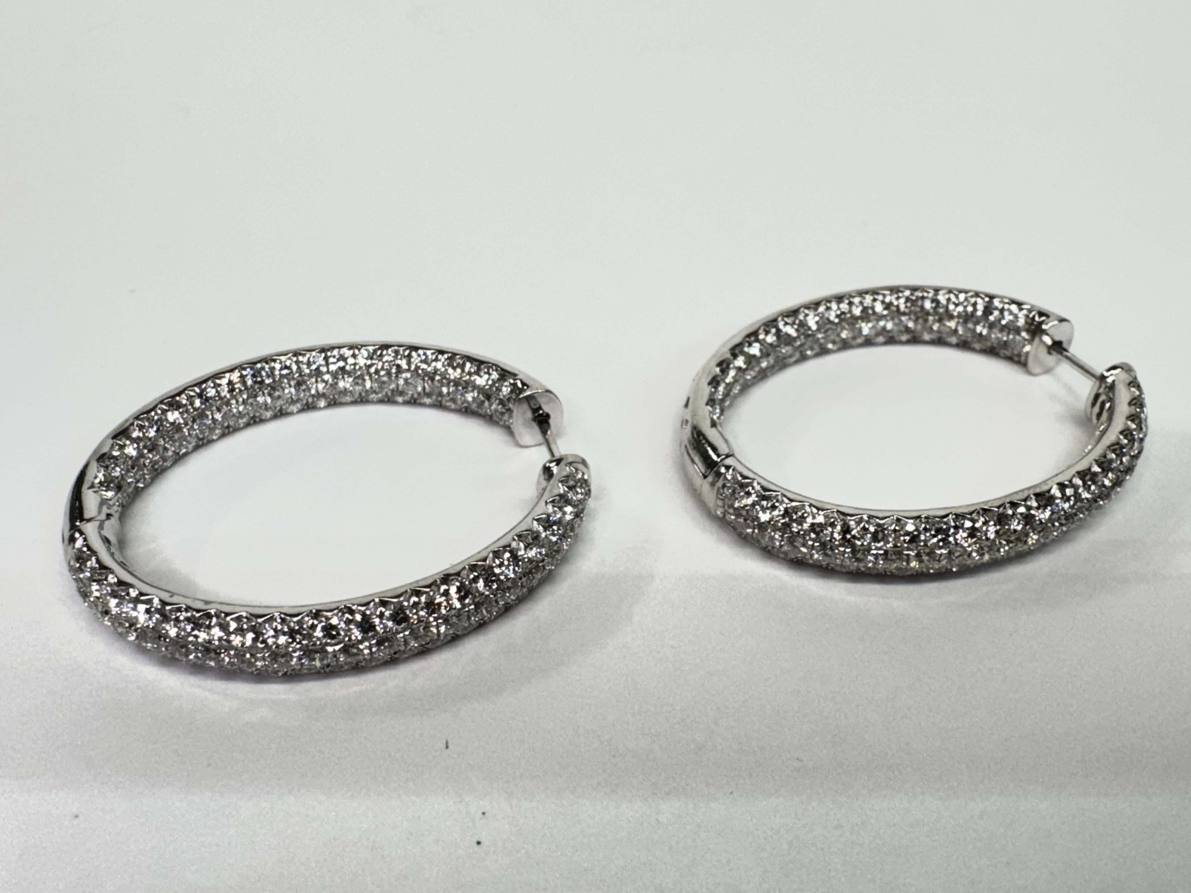 Modern 18k White Gold Diamond Hoop Earrings For Sale