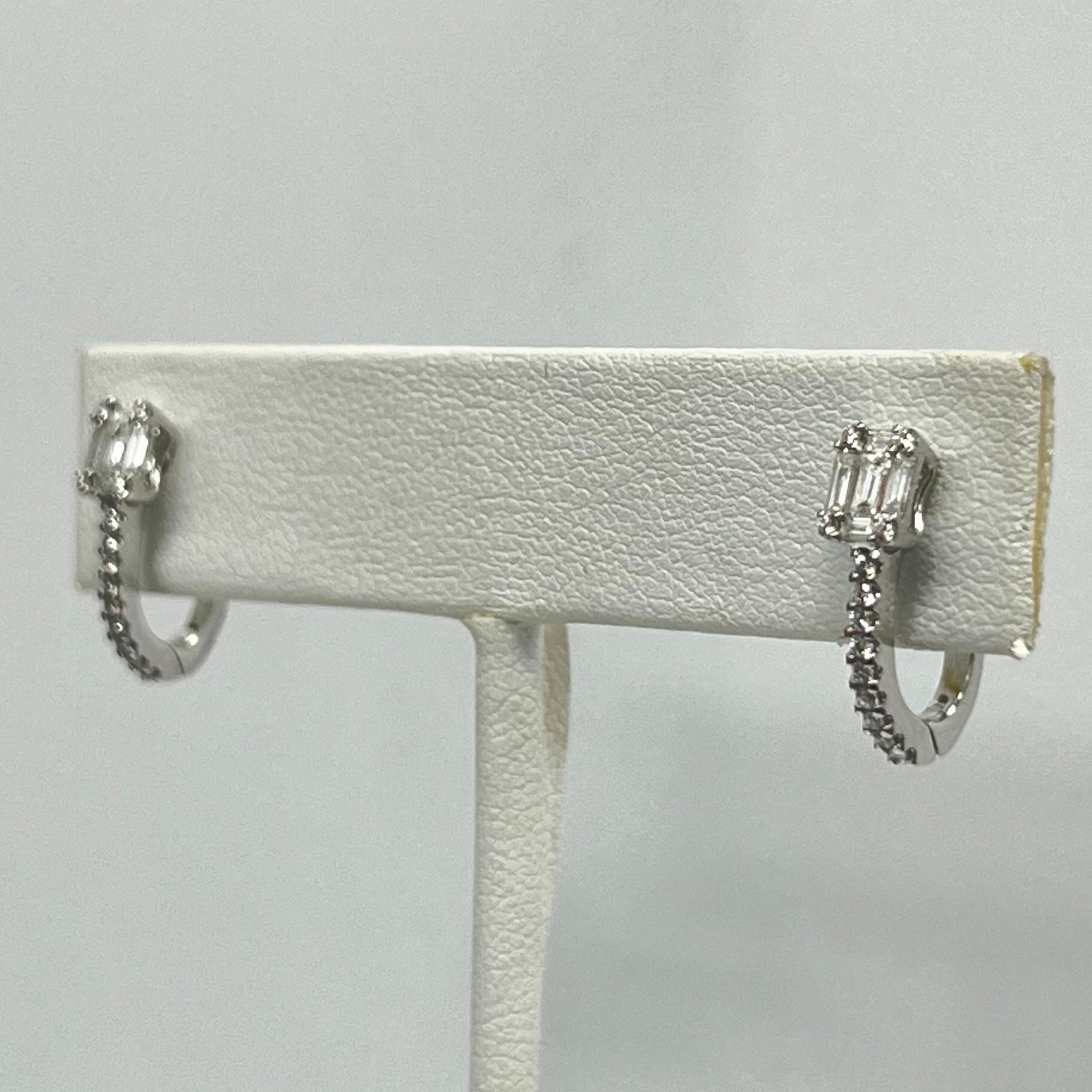 Modern 18K White Gold Diamond Hoop Earrings For Sale