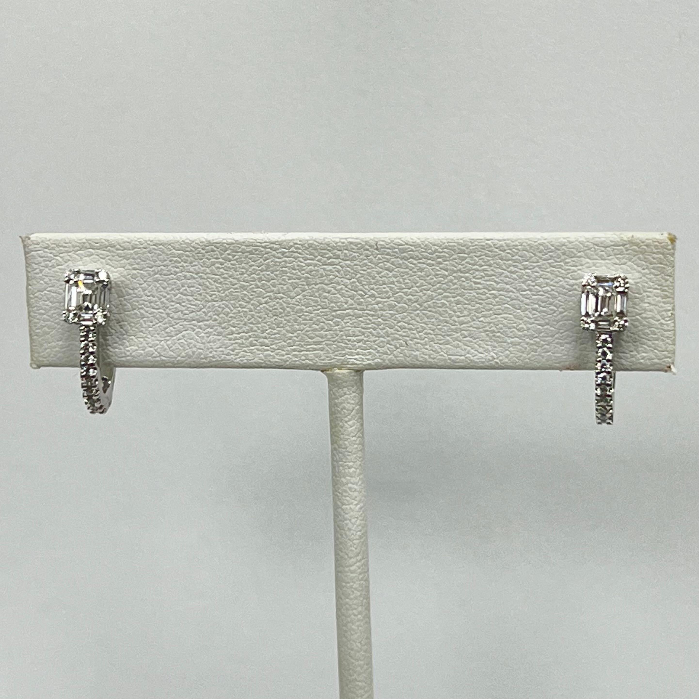 Brilliant Cut 18K White Gold Diamond Hoop Earrings For Sale