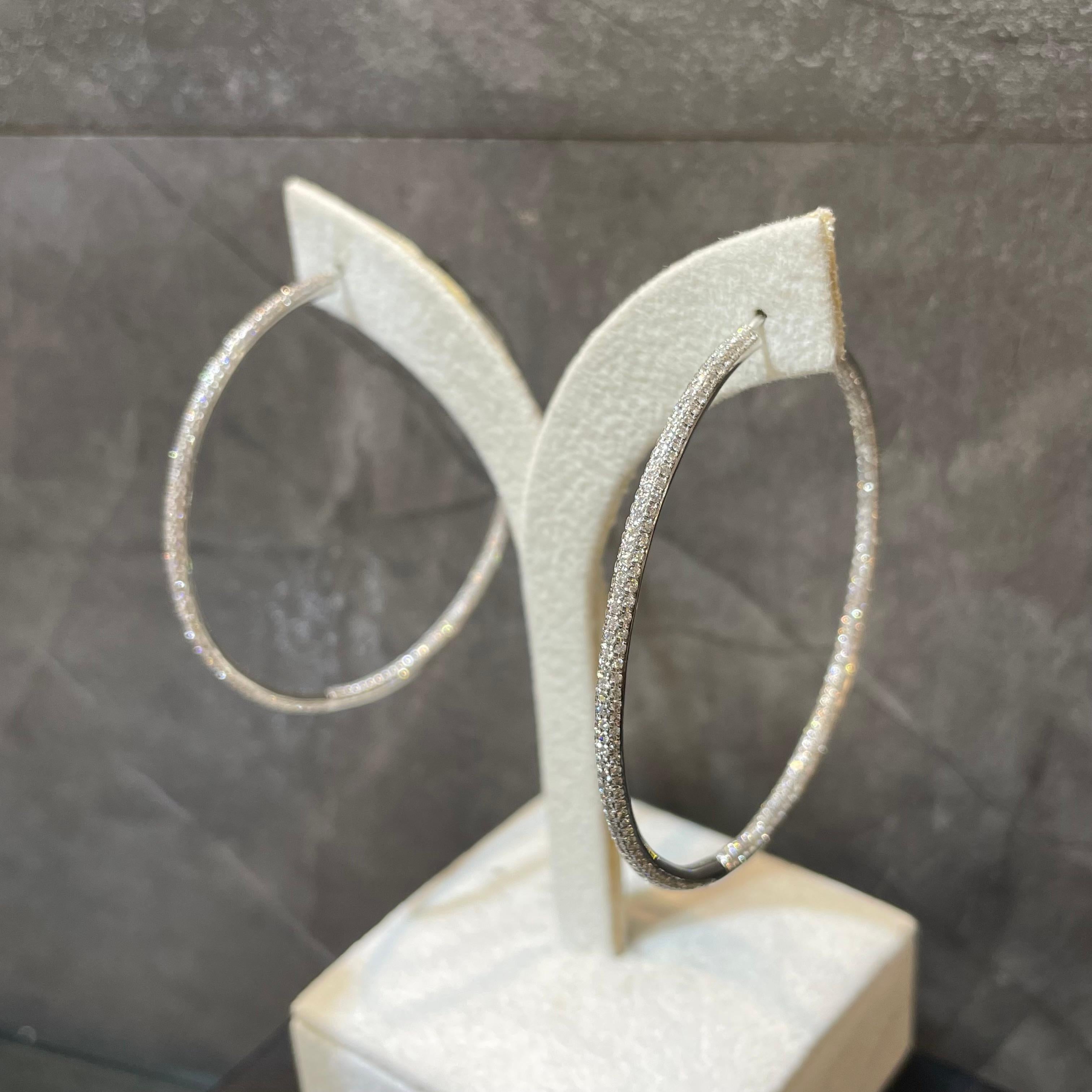 Brilliant Cut 18K White Gold Diamond Hoop Earrings For Sale