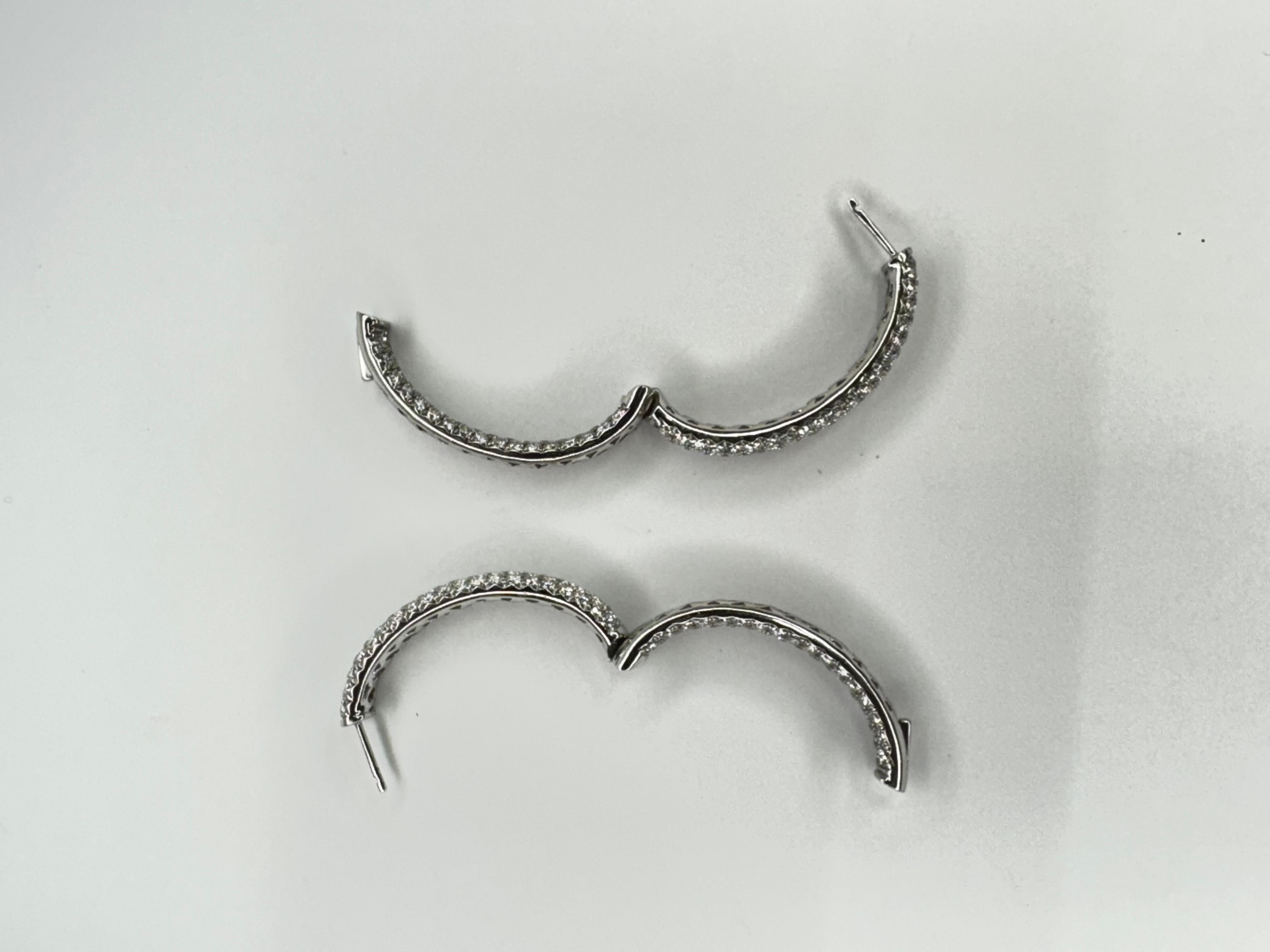 Women's or Men's 18k White Gold Diamond Hoop Earrings For Sale