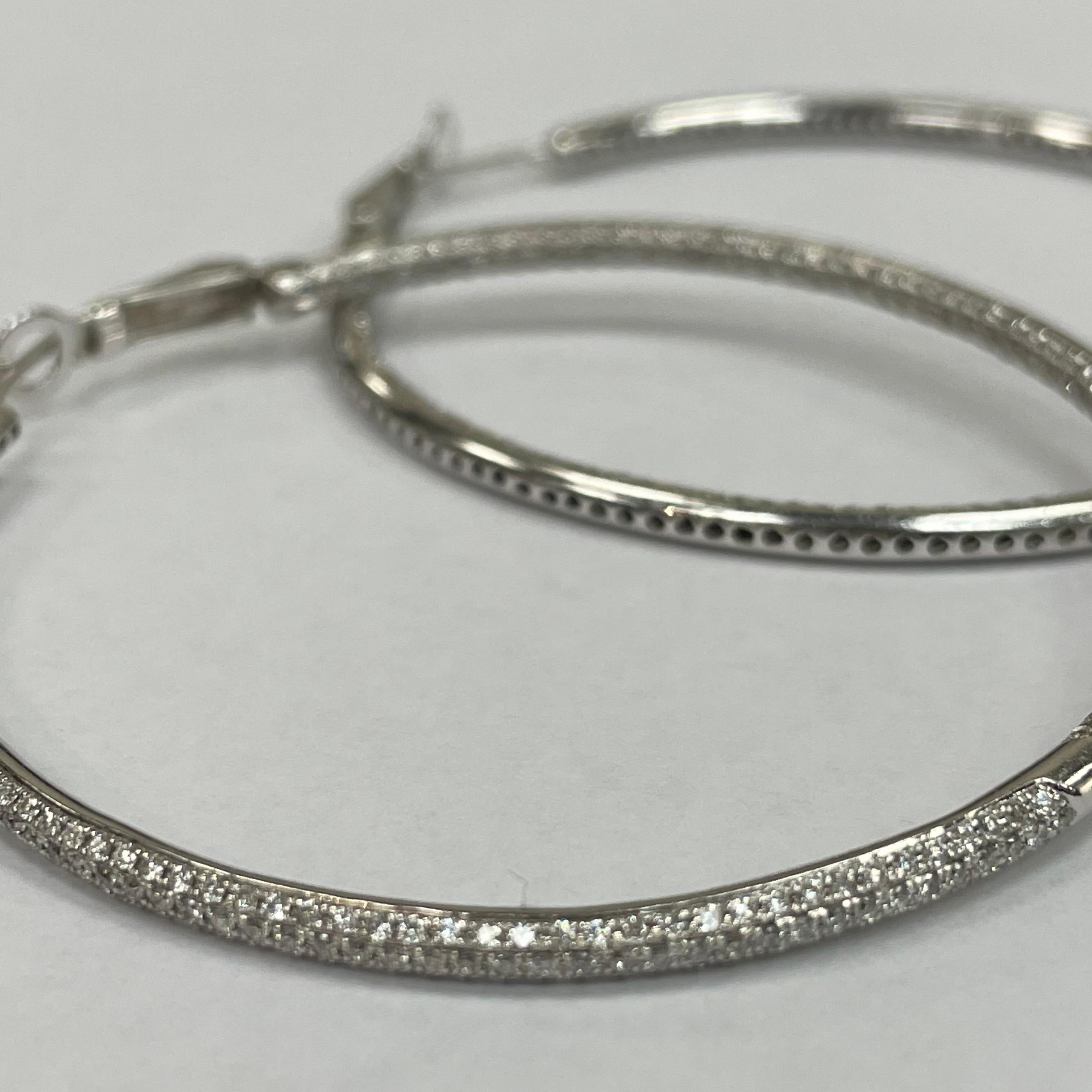 Women's 18K White Gold Diamond Hoop Earrings For Sale