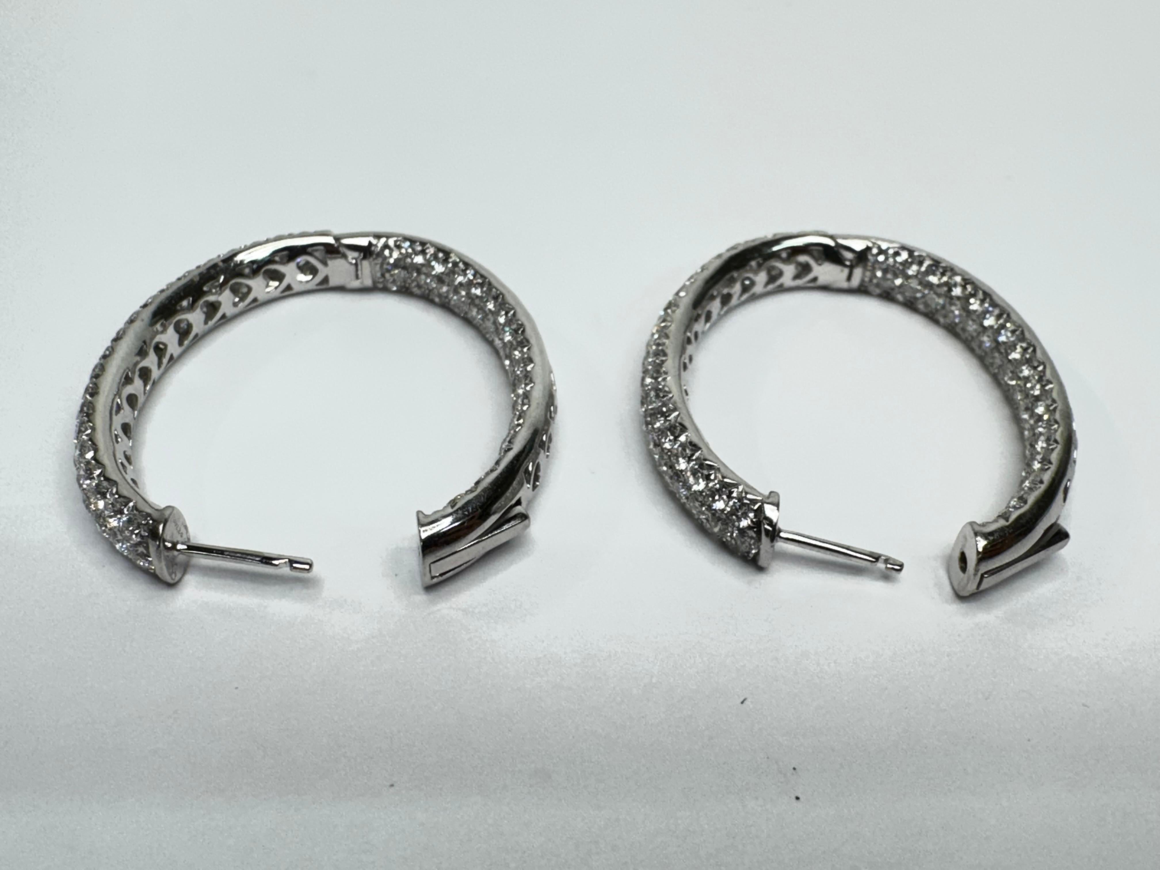 18k White Gold Diamond Hoop Earrings For Sale 1