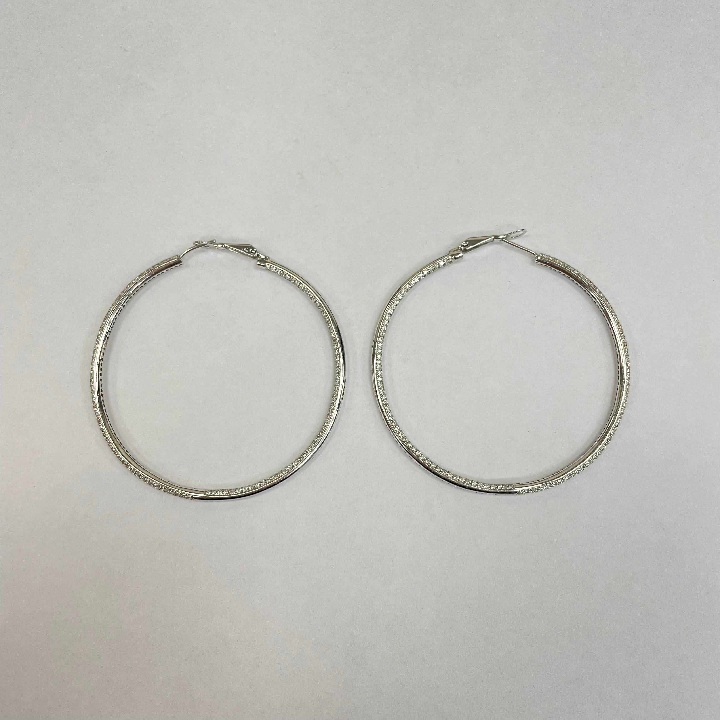 18K White Gold Diamond Hoop Earrings For Sale 2
