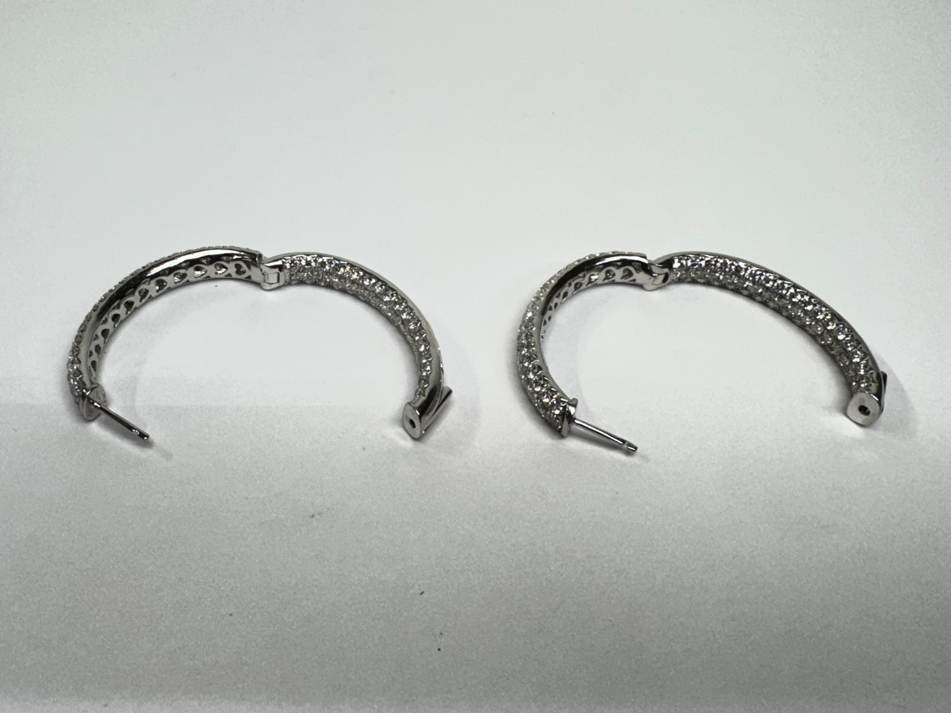 18k White Gold Diamond Hoop Earrings For Sale 3