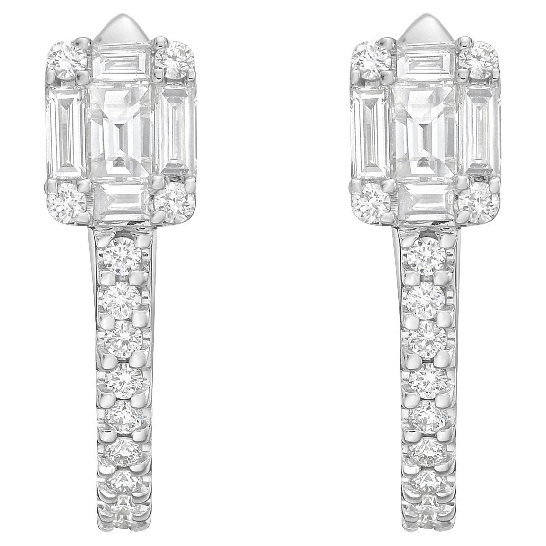 18K White Gold Diamond Hoop Earrings