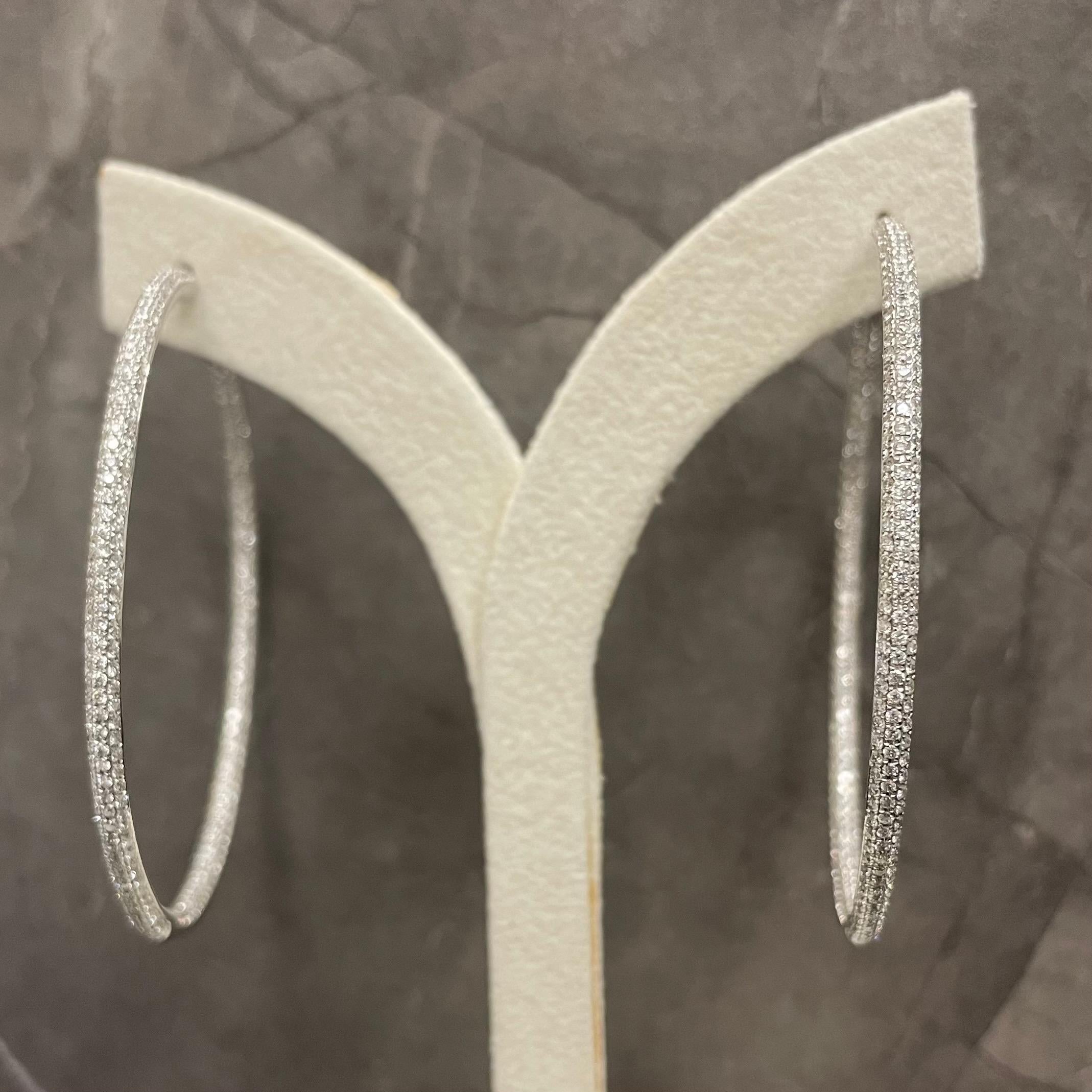 18K White Gold Diamond Hoop Earrings