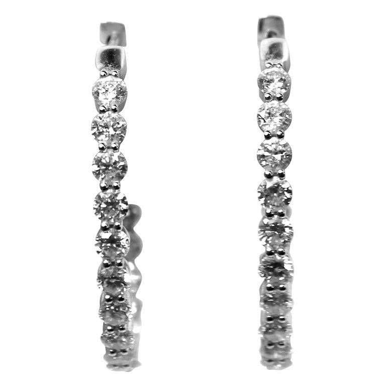 18k White Gold Diamond Hoop Earrings
