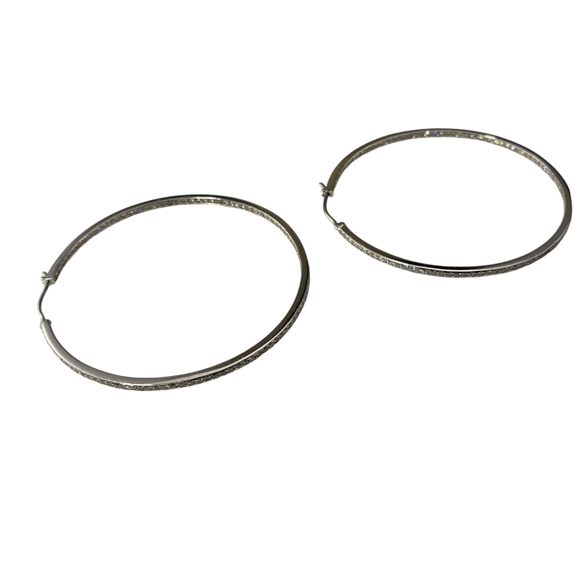 Contemporary 18K White Gold Diamond Hoop Earrings JAGi Certified #19255 For Sale