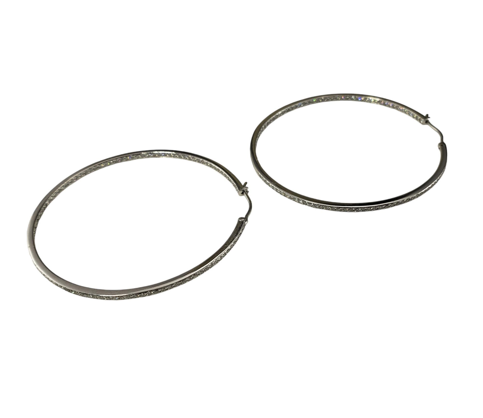 Round Cut 18K White Gold Diamond Hoop Earrings JAGi Certified #19255 For Sale