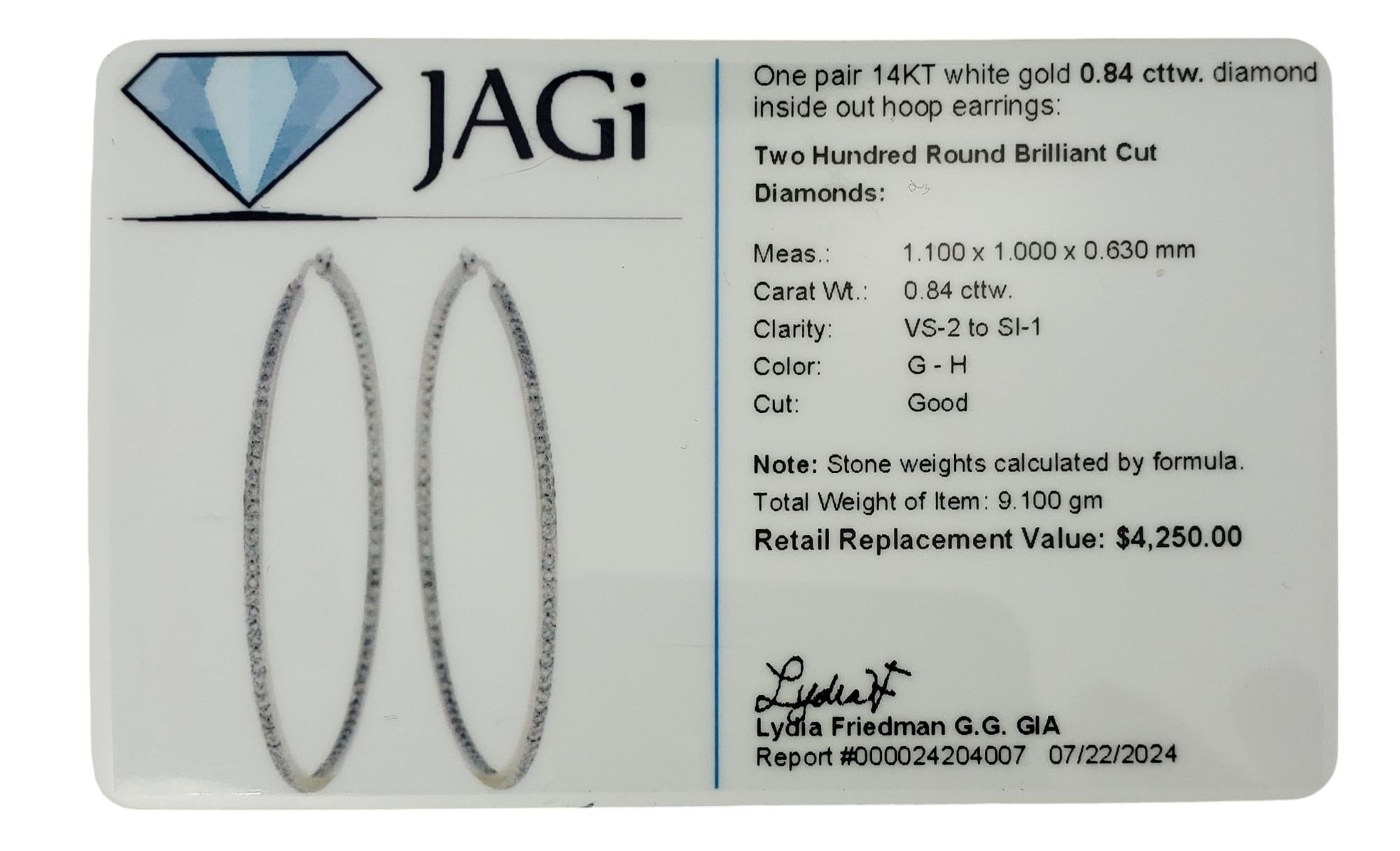 18K White Gold Diamond Hoop Earrings JAGi Certified #19255 For Sale 2