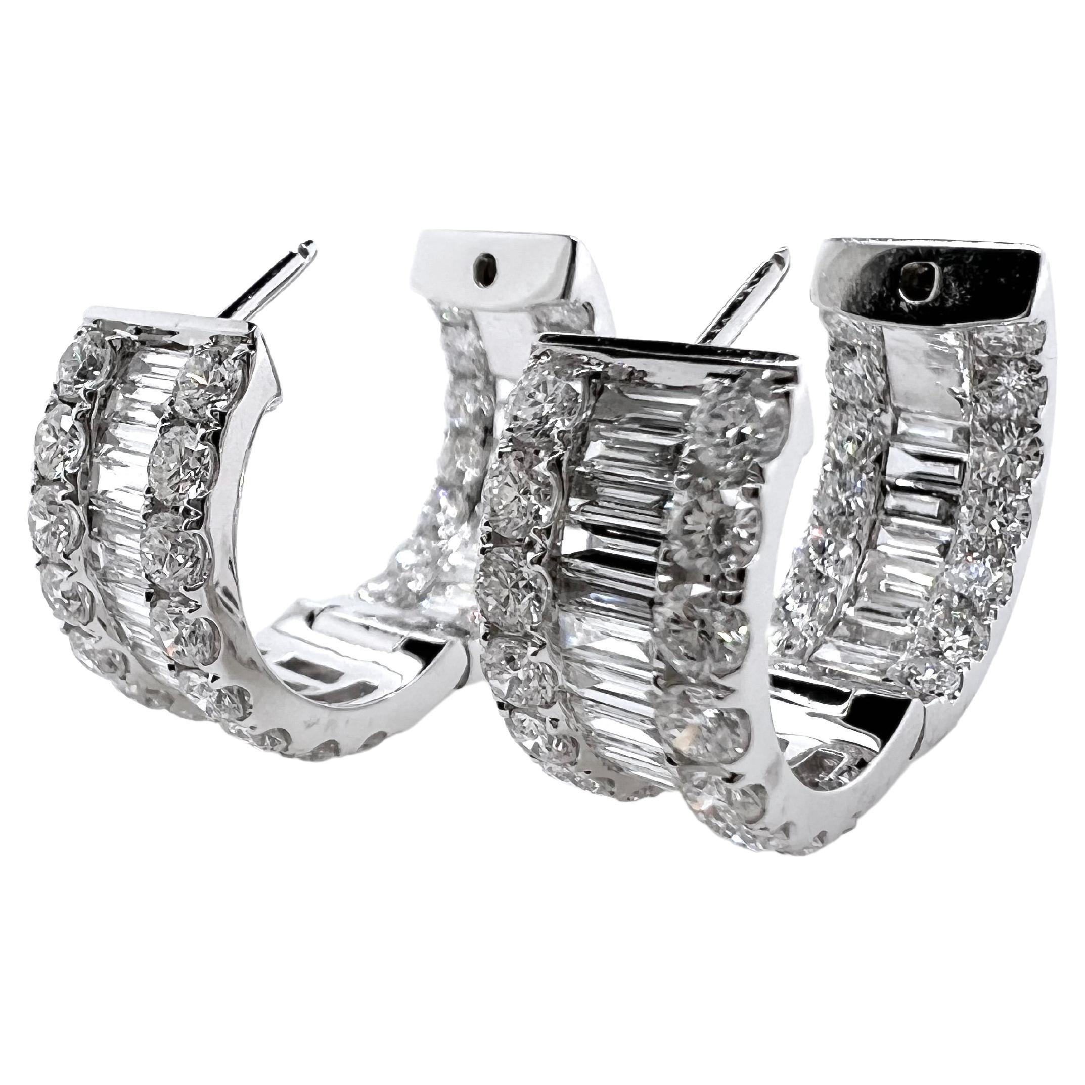 Contemporary 18k White Gold Diamond Hoop Inside Outside Earrings