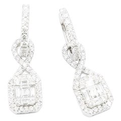 18K White Gold Diamond Hoop with Detachable Illusion Emerald Cut Diamond Drops