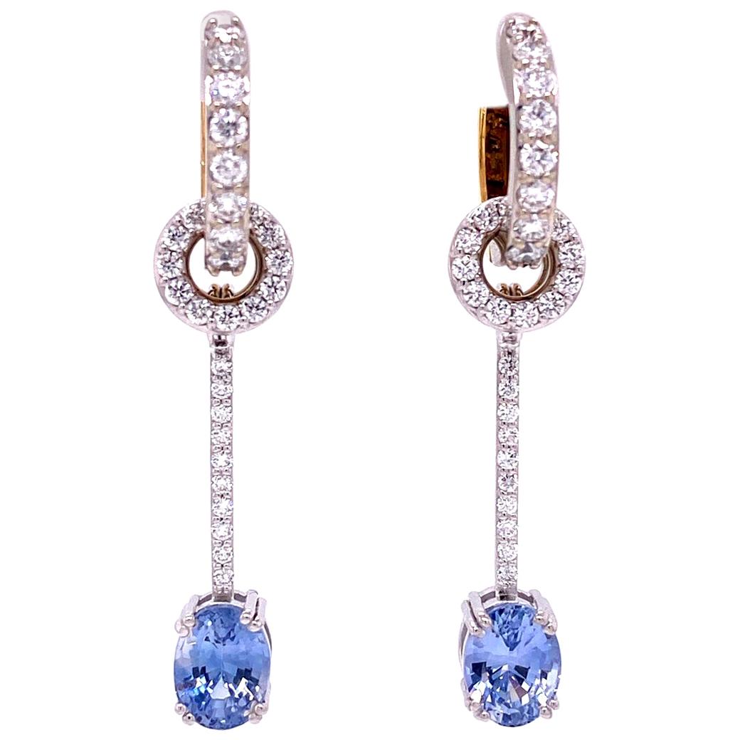 18 Karat Gold Diamond Hoops with Silver Sapphire and Diamond Earring Jackets
