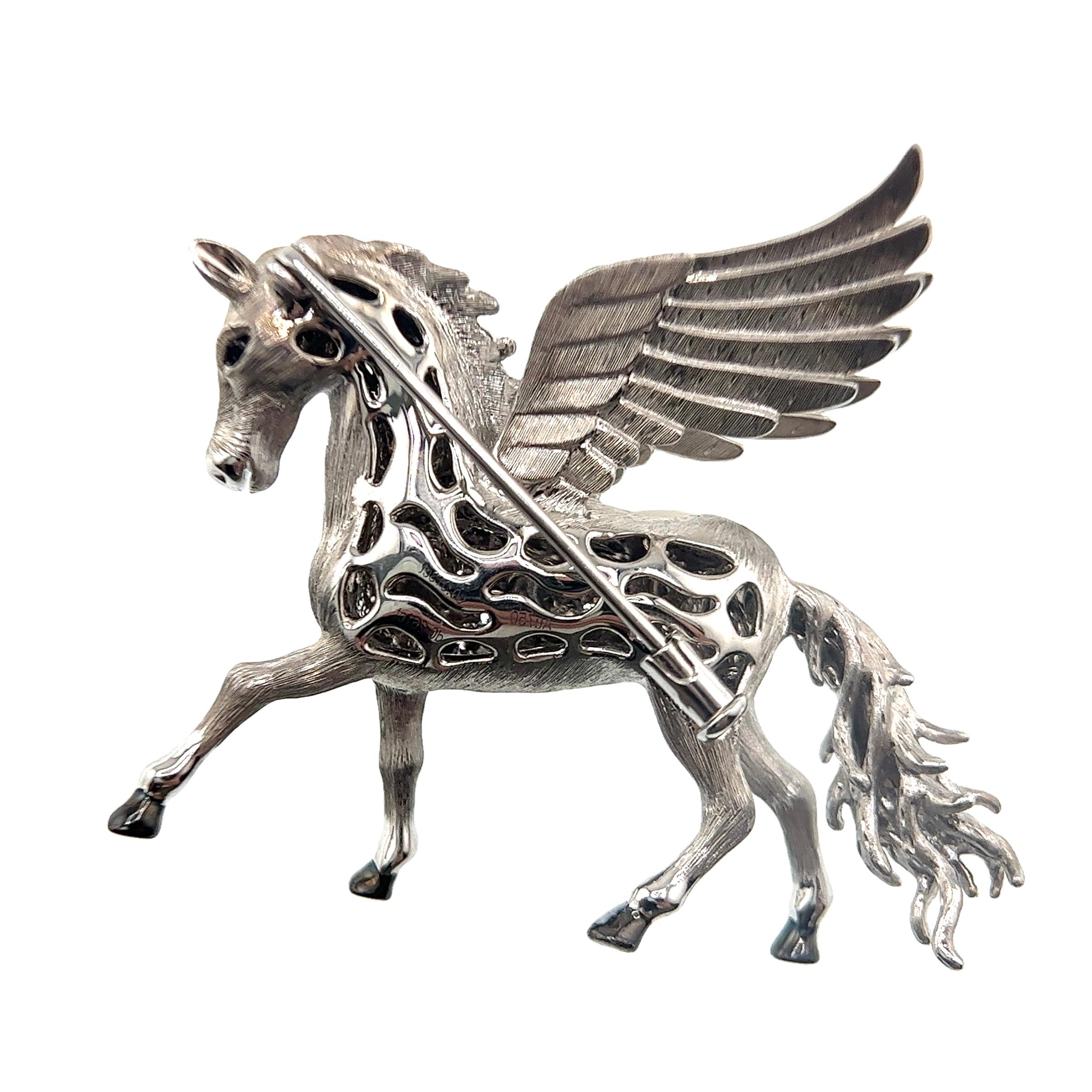 Women's or Men's 18K White Gold Diamond Horse Brooch & Pendant For Sale