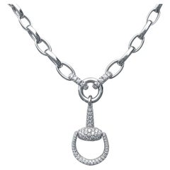 18k White Gold Diamond Horsebit Necklace, Italy