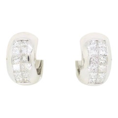 18k White Gold Diamond Huggie Earrings