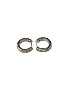 18K White Gold Diamond Huggie Small Hoop Earrings #25280