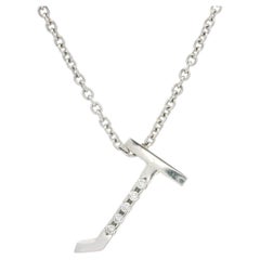 18k White Gold Diamond Initial Letter J Slide Pendant on Cable Link Chain