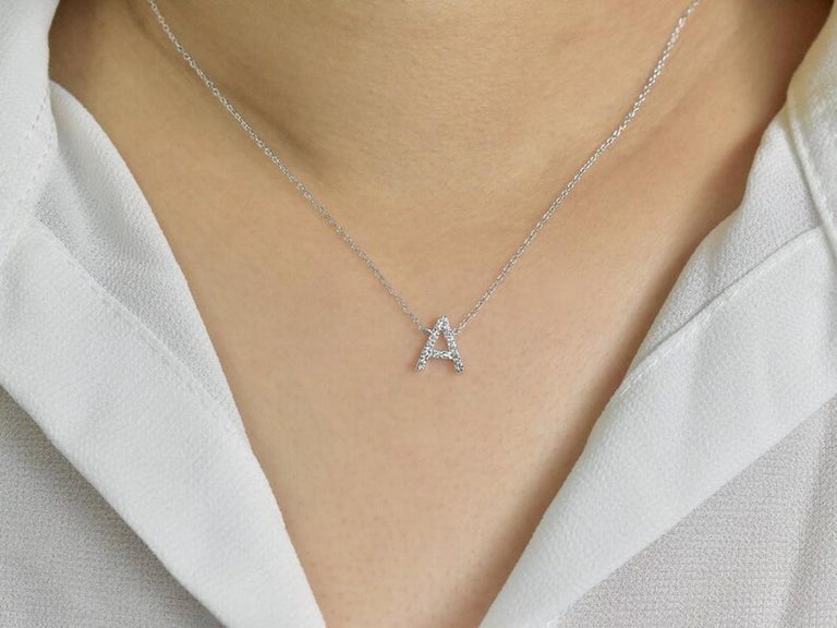 18K Gold Diamond Initial Charm Pendant Necklace - Diamond Letter