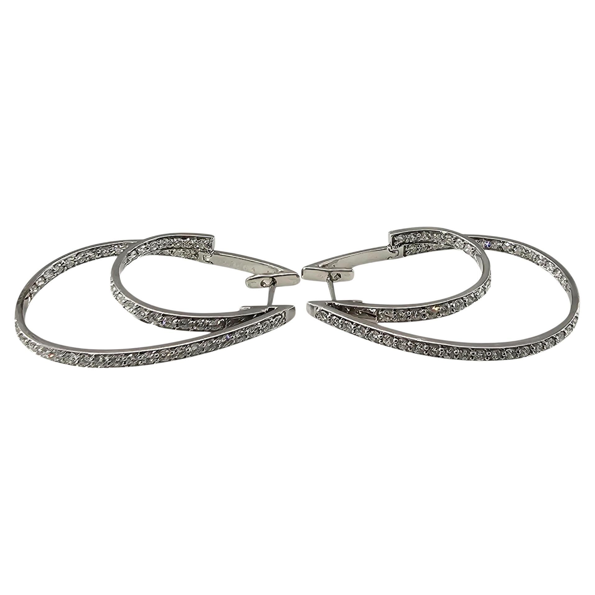 18K White Gold Diamond Inside-Out Double Hoop Earrings #24589