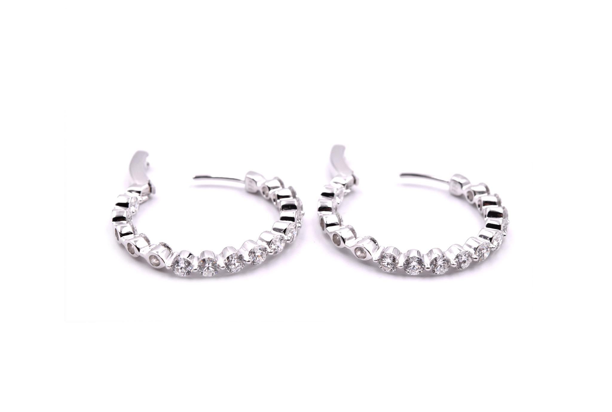 18 Karat White Gold Diamond Inside-Out Hoop Earrings In Excellent Condition In Scottsdale, AZ
