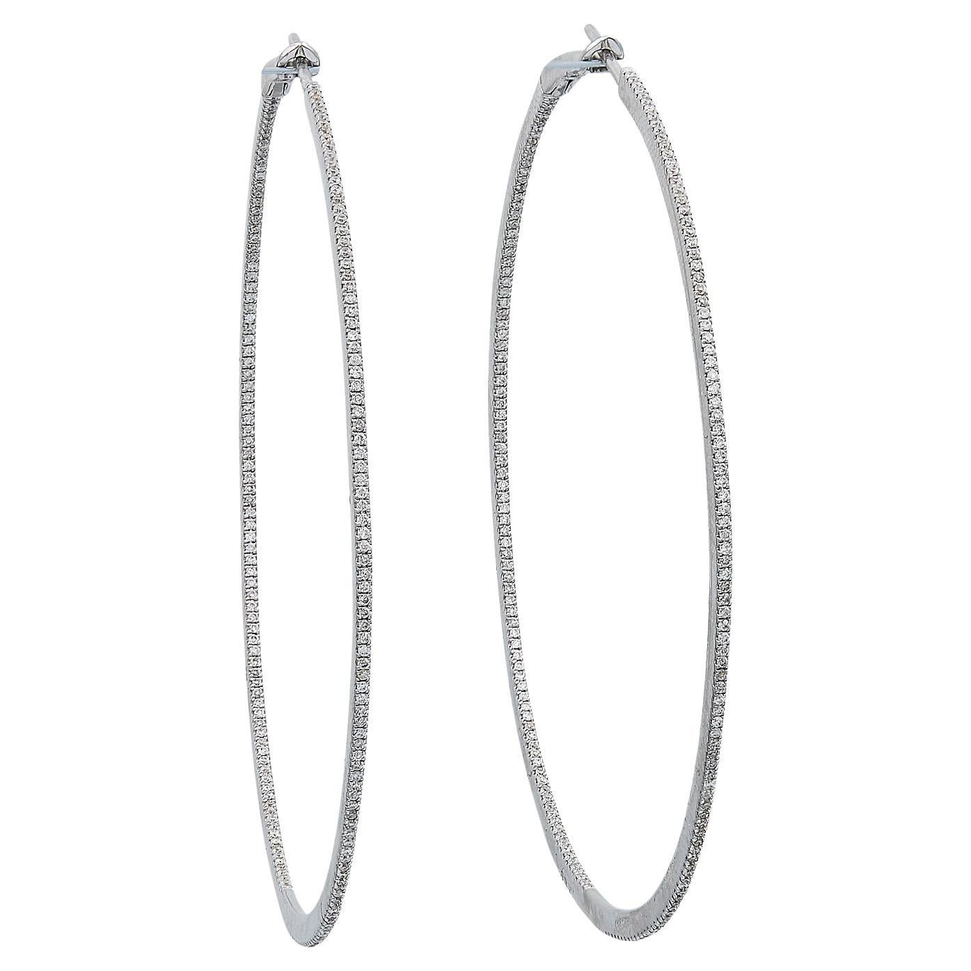 18k White Gold Diamond Inside-out Hoop Earrings For Sale