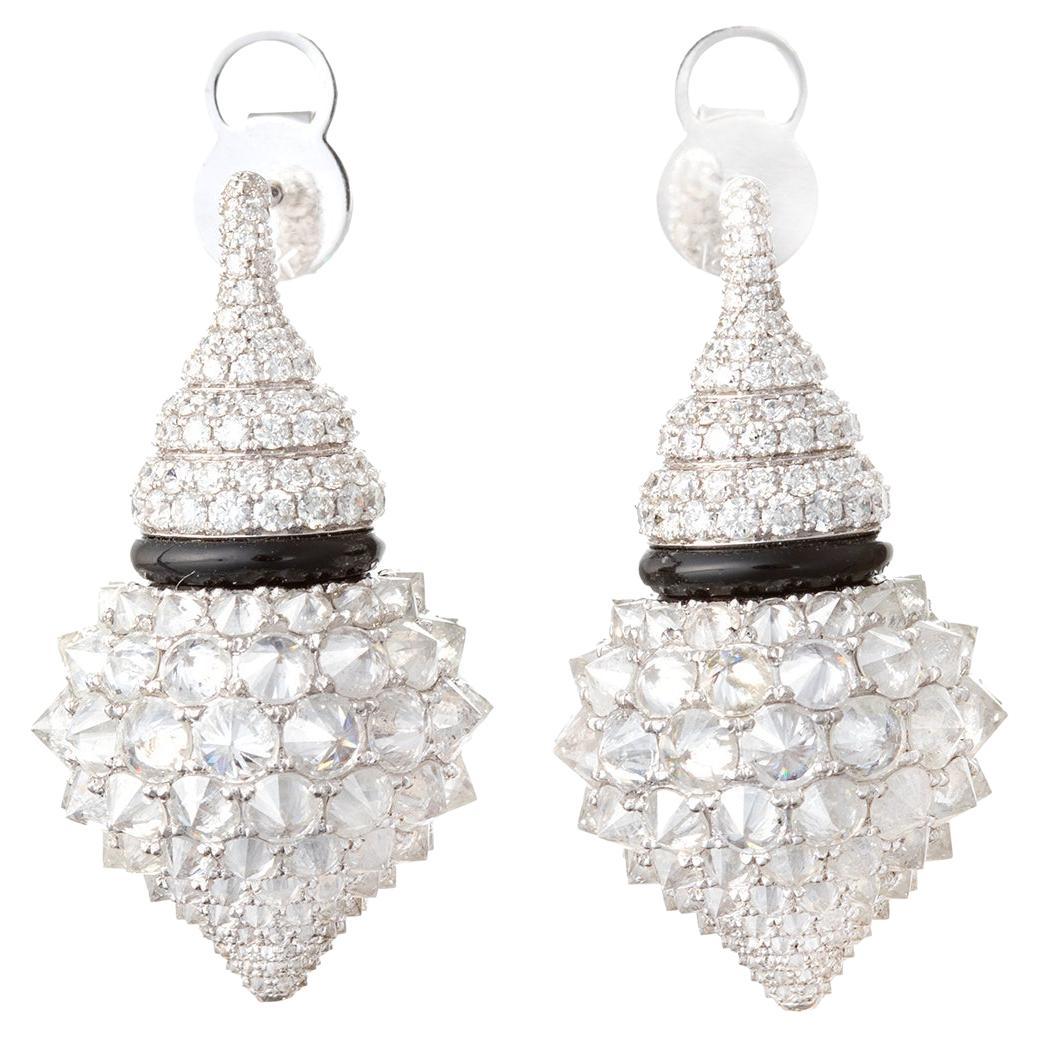 18k White Gold Diamond Kalash Pendant Earrings