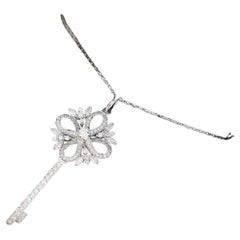 18K White Gold Diamond Key Necklace