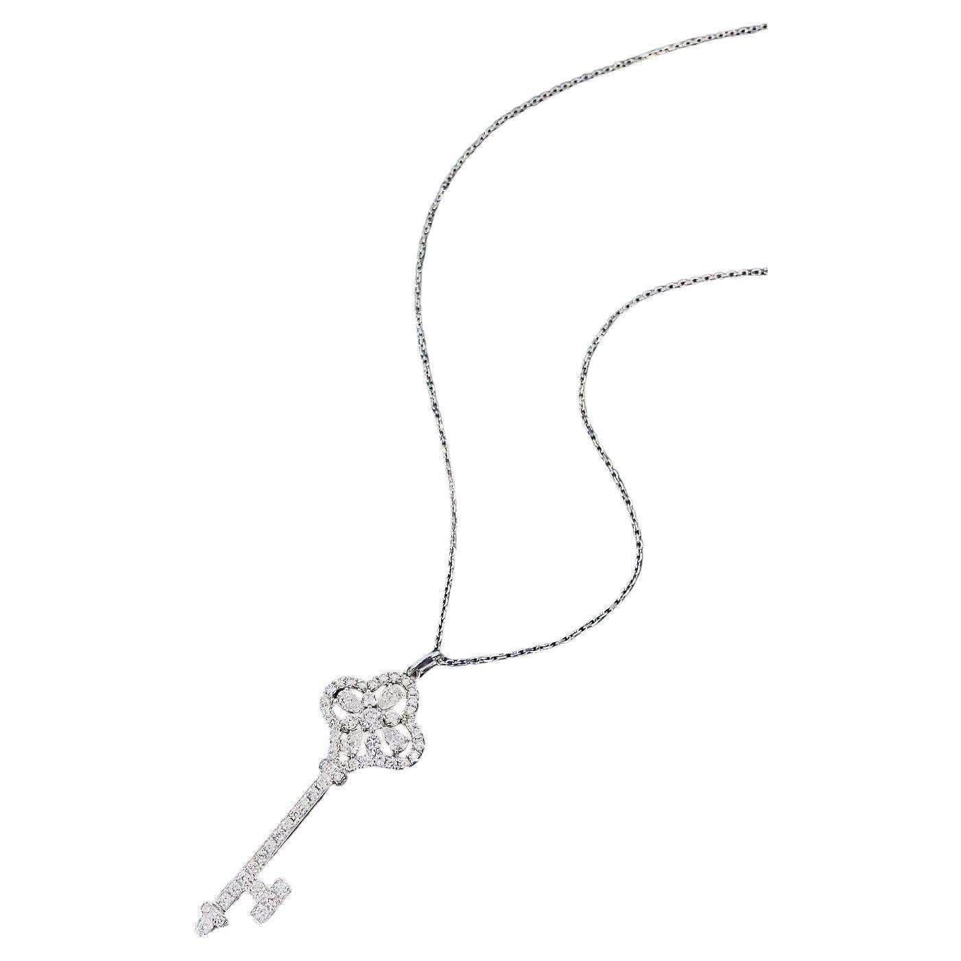 18K White Gold Diamond Key Necklace For Sale