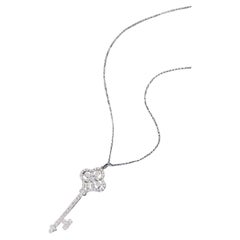 18K White Gold Diamond Key Necklace