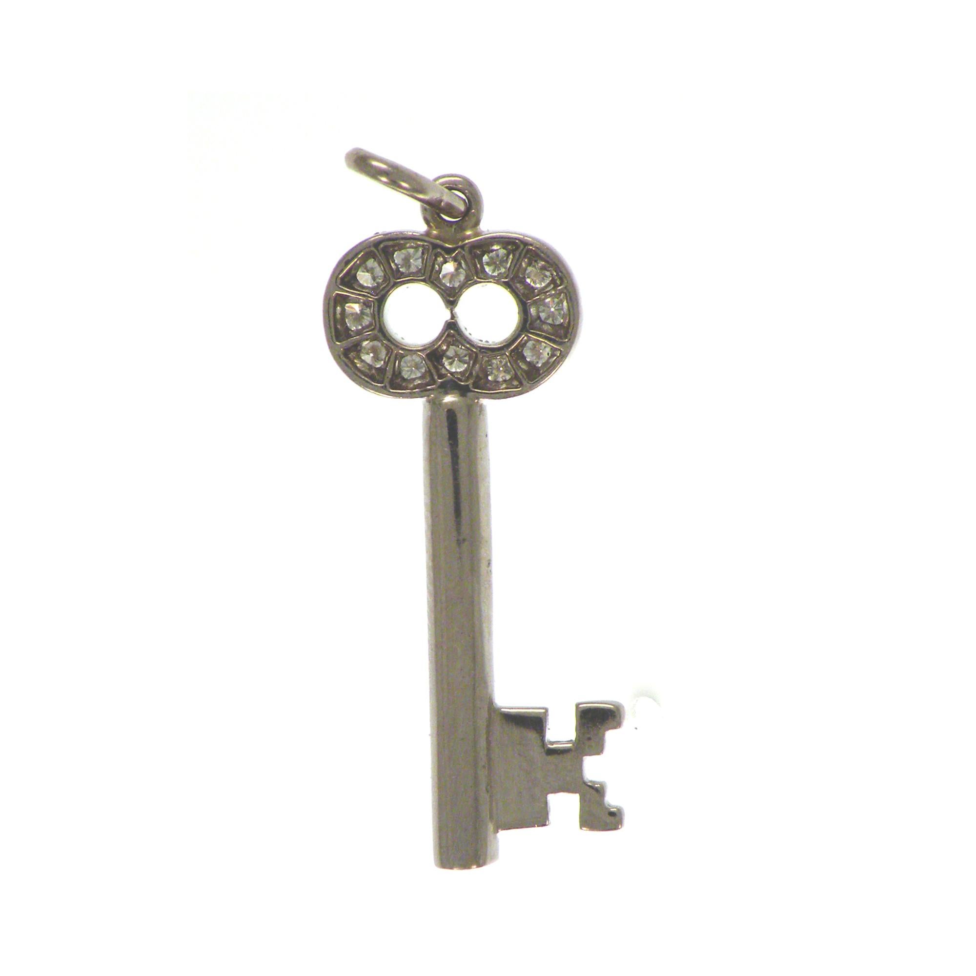 Contemporary 18 Karat White Gold Diamond Key Pendent/Charm For Sale