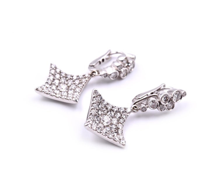 18 Karat White Gold Diamond Kite Drop Earrings For Sale (Free Shipping ...