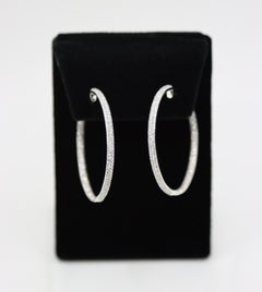 18K White Gold Diamond Large Hoop Earrings