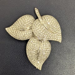 18K White Gold Diamond Leaf Brooch