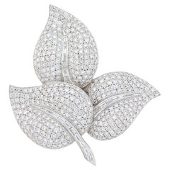 18K White Gold Diamond Leaf Brooch