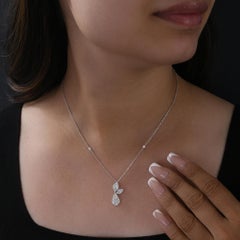 18K White Gold Diamond Leaf Pear Drop Pendant Necklace, 1.46ct  Graduation Gift